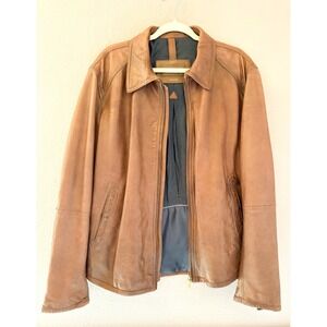 Massimo Dutti Mens XL Brown Leather Moto Jacket